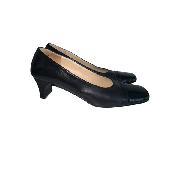 Salvatore Ferragamo Womens Square Patent Cap Toe Heels Size 8B Black Leather - Picture 7 of 12